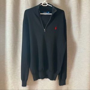 Like New, Polo by Ralph Lauren Black Quarter Zip Sweater (Pima Cotton) in XL